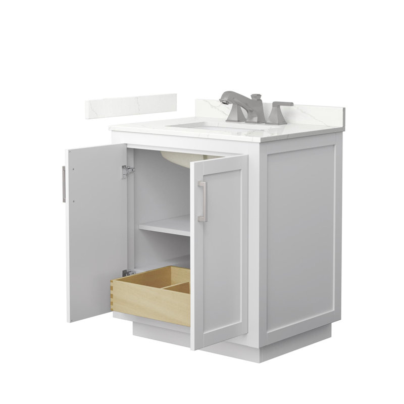 Miranda 30" Freestanding Single Bathroom Vanity with Quartz Top, Giotto Quartz, White, Brushed Nickel