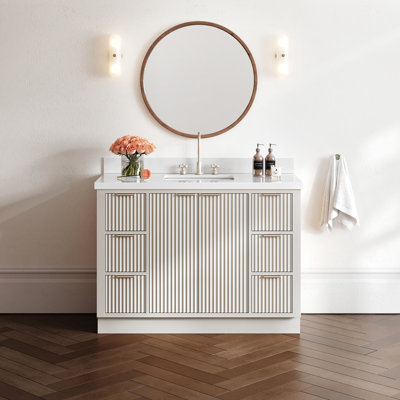 Meuble-lavabo simple en bois massif avec plateau en quartz 1,5 po Haun
