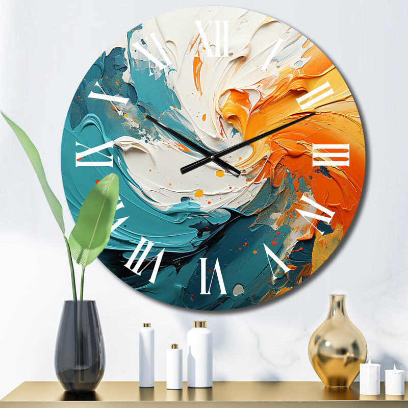 Horloge murale tourbillonnant mariage ambre électrique et bleu I, Petit