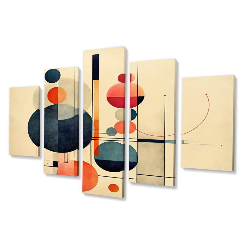 Syncronicities Midcentury Elegant Retro Art VI - Modern Midcentury Wall Art Print - 5 Panels
