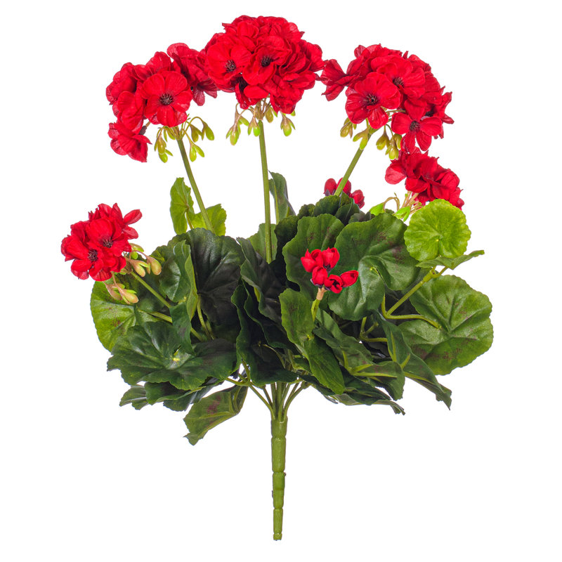 Artificial Polyester Geranium Bush, 15.25" H x 10" W x 10" D, Red