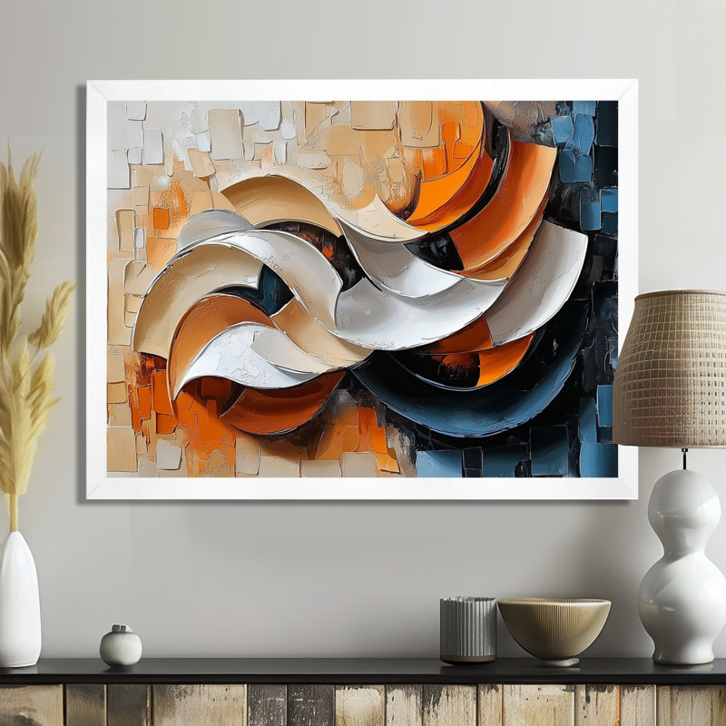 Encre monochrome Echo I - cubisme, art mural, H 24 po x l 32 po, Cadre simple, Blanc