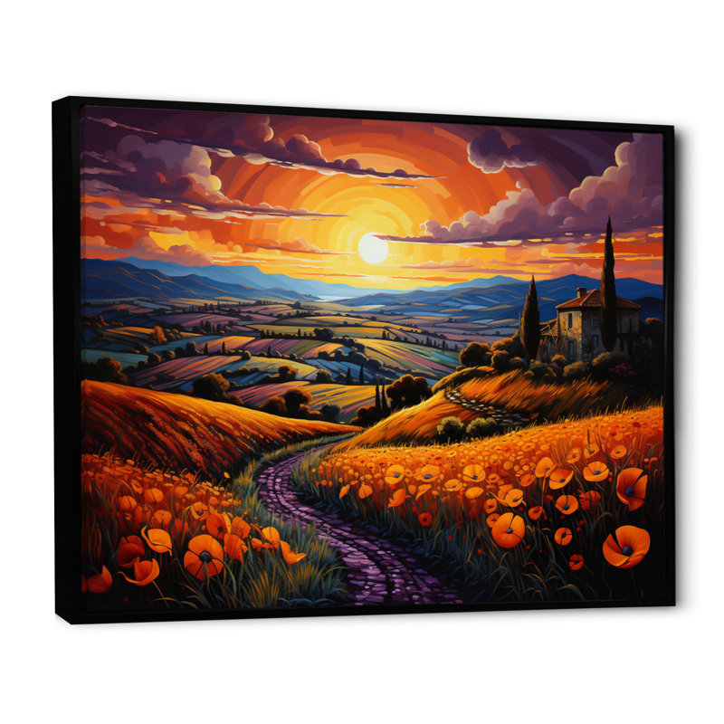 Italy Umbrian Sunrise - Italy Canvas Wall Art, H 16 po x l 32 po x P 1 po, Cadre flottant noir