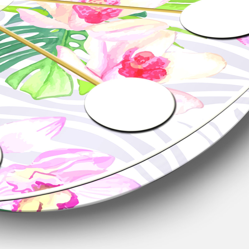 Tropical Botanicals and Flowers VI - Horloge murale moderne Mid-Century, Grand