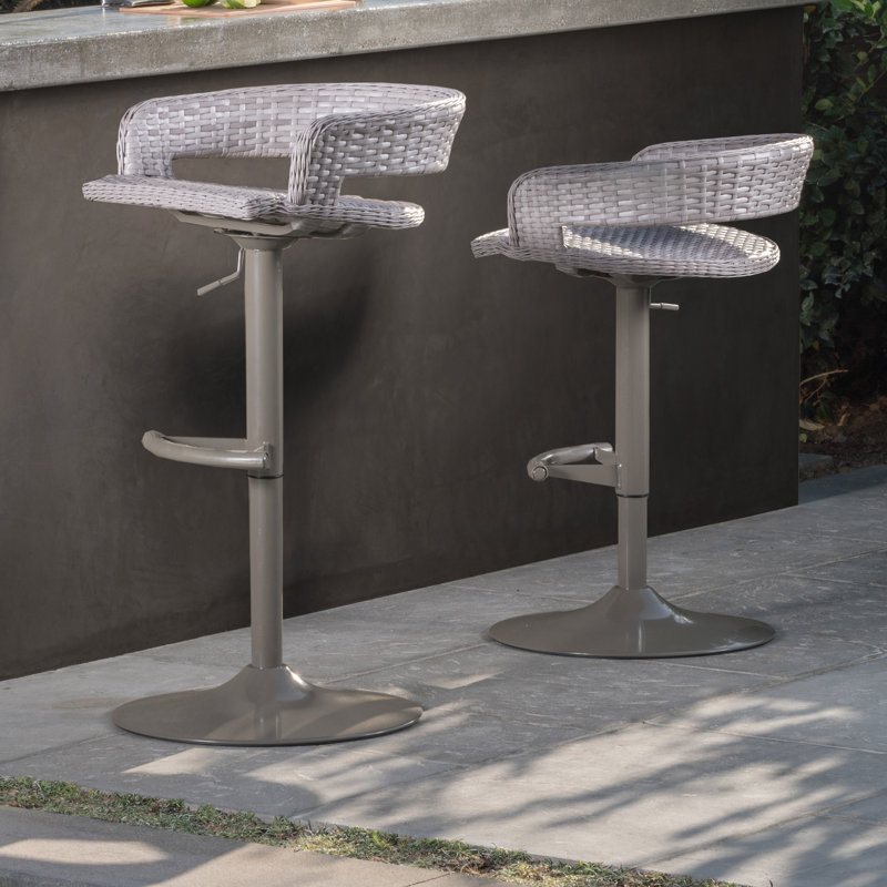 Ehrenfried Outdoor Swivel Bar Stool, Gray
