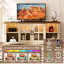 Meuble télé Rustic Farmhouse de 58 po pour téléviseur de 65 po ou moins, centre de divertissement en bois massif avec portes en verre, rangement réglable, centre de chargement intégré et éclairage à DEL intelligent-640610779