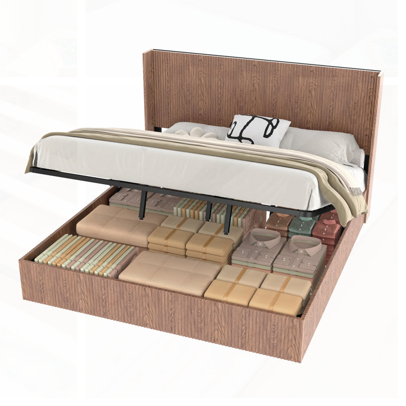 Cadre de lit très grand en bois ondulé, sans sommier, design rustique et moderne