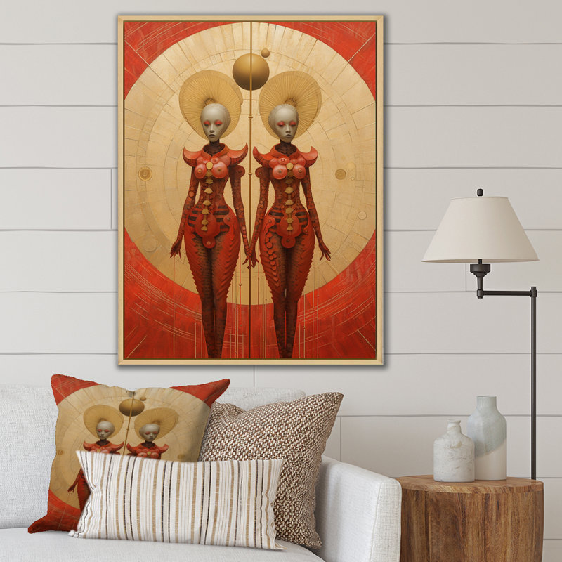 «Alien Goddess», impression rétro sur toile de fond rétro, Cadre naturel flottant, H 40 po x l 30 po x P 1,5 po
