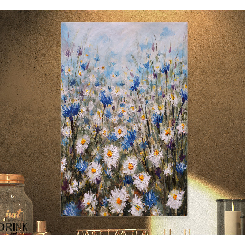 Glade of Cornflowers and Daisies - impression sur toile tendue, H 40 po x l 30 po x 1,5 po, Métal