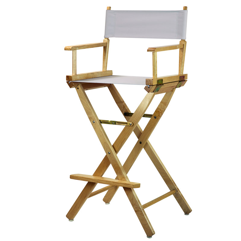 30" Folding Director Chair with Canvas, Natural, White
