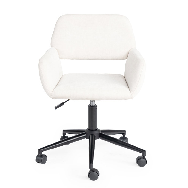 Chaise de bureau Reneka, chaises de bureau rembourrées en tissu avec roulettes à dossier moyen, chaise de travail réglable pour salon, chambre à coucher, petits espaces - beige