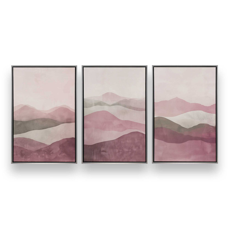 Ensemble de 3 brumines rose Fluorite, Cadre flottant en chrome poli, H 13 po x l 27 po