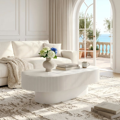 Table basse moderne, centre de table à tambour cannelé minimaliste avec base robuste
