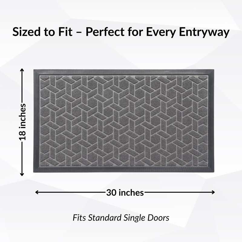 Heavy-Duty Dirt-Trapping Rubber Doormat with Raised Geometric Pattern, Gray