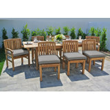 Huntington 9pc Teak Dining Set With Expansion Table Sunbrella Cushions