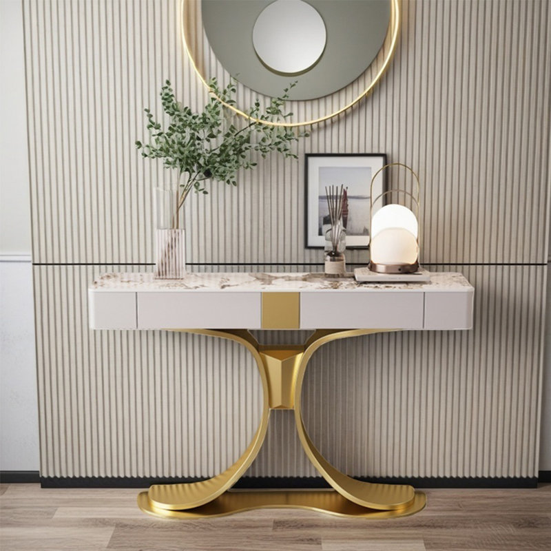 Console Modern Minimalist Luxury, Or champagne, H 36,22 po x l 47,24 po x P 13,78 po