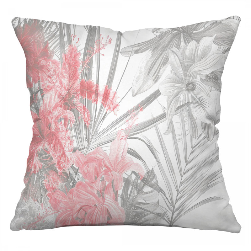 Coussin décoratif fleurs tropicales, sergé de coton floral, Carré 14 po