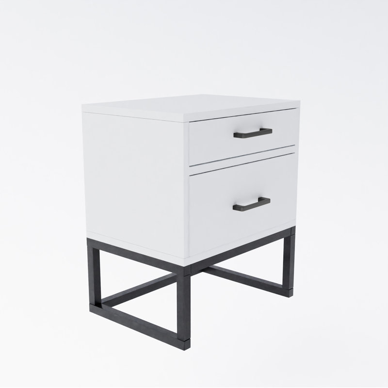 Mekenna 40cm W Metal Bedside Table, Matt White/Black