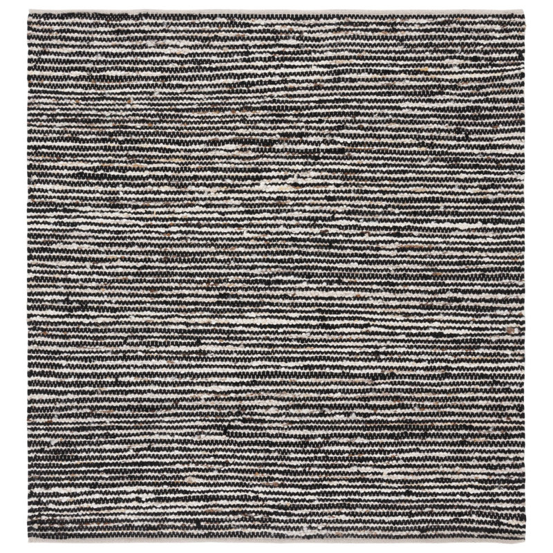 Jeanann Flat Weave Wool/Cotton Rug in White/Black, Square 6'