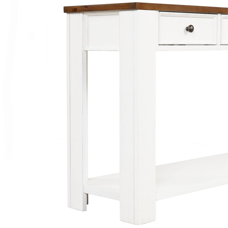 Console en bois de pin classique avec tiroirs et tablette pour une utilisation polyvalente
