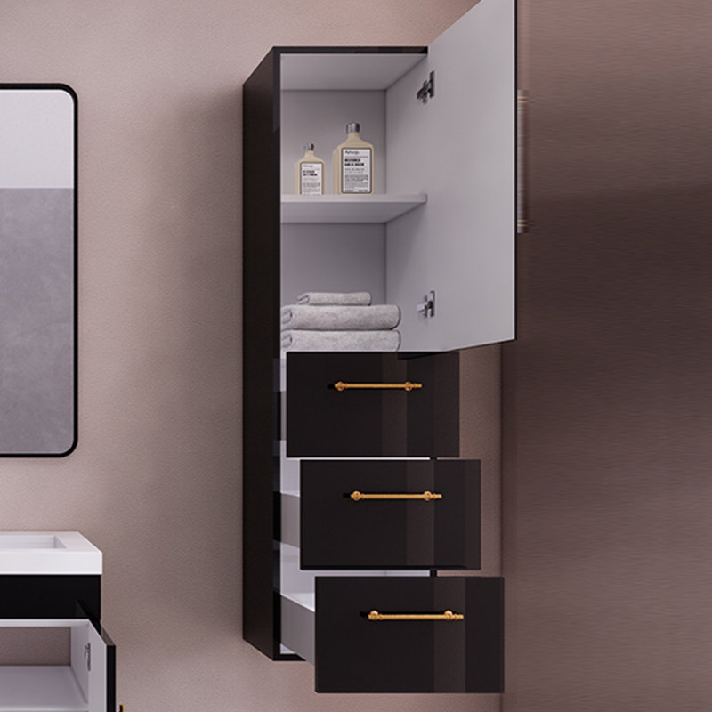 Armoire murale 16 po Eliza, Noir brillant / or