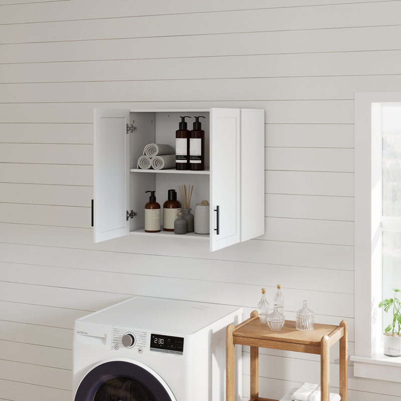 Armoire de salle de bain murale avec 2 portes, armoire à pharmacie, blanc