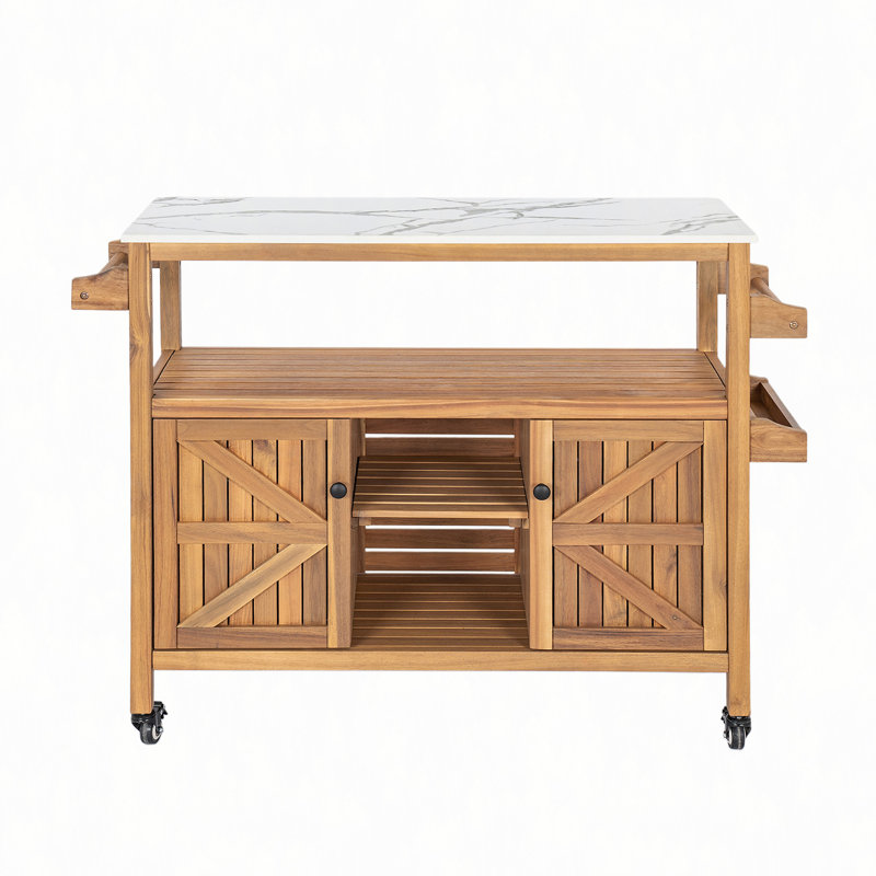 Ensemble de 1 chariot d'extérieur pour terrasse en bois d'acacia, H 36,22 po x l 48 po x P 16 po