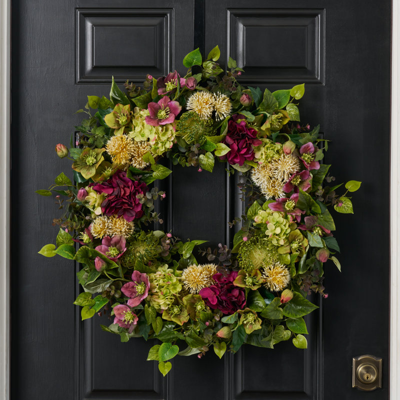 Couronne en soie orchidée et protea, H 30 po x l 30 po x P 6 po