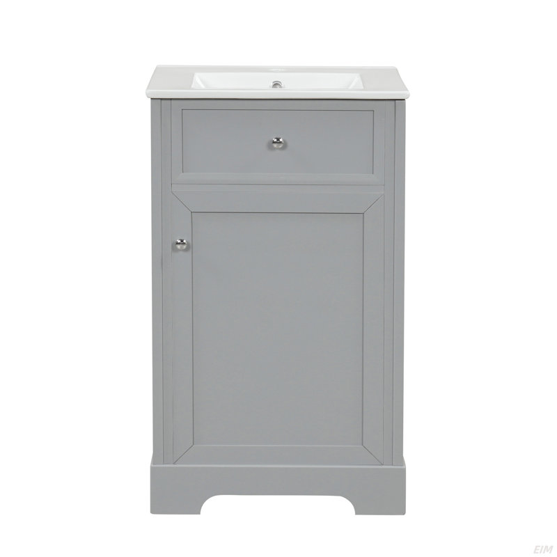 Meuble-lavabo de salle de bain avec lavabo, armoire de salle de bain avec porte à fermeture douce, support de rangement et tablette réglable (armoire)