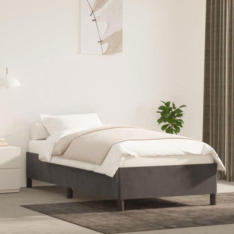 Cadre de lit Darrisha, cadre de lit plateforme tapissier, sans matelas, Gris foncé, Simple