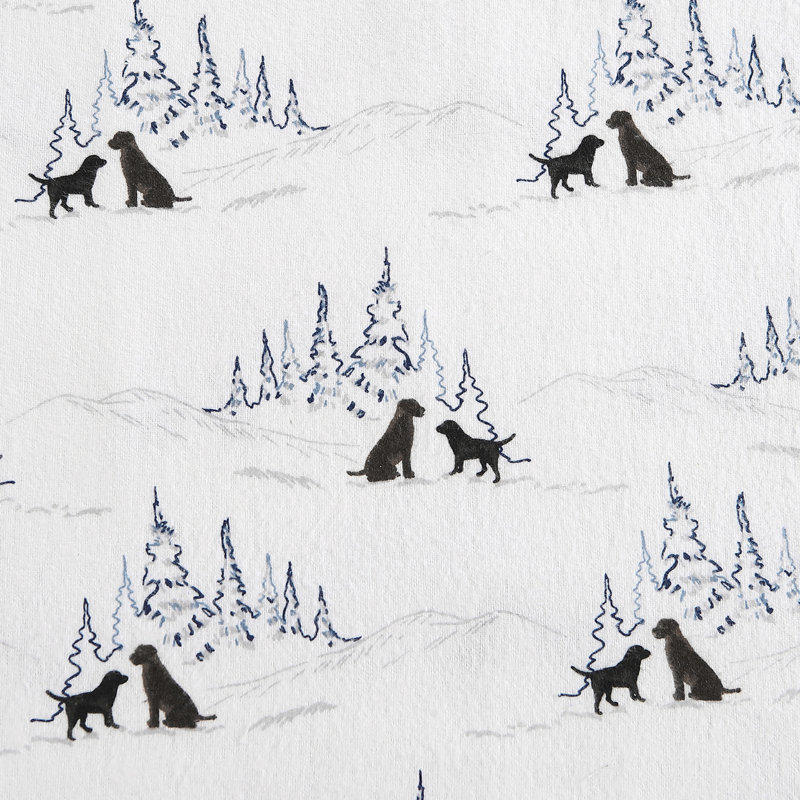 Ensemble de draps 100% coton 200 fils, Ensemble de draps pour lit double avec 2 taies d'o, Blanc avec motif de chiens