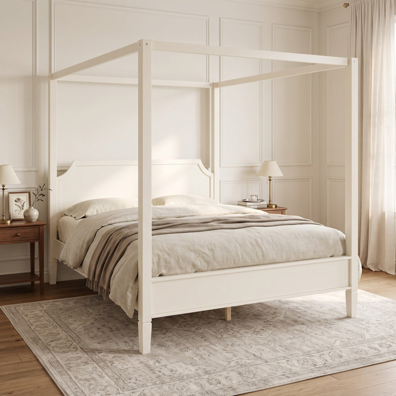Lit plateforme à baldaquin en bois avec tête de lit à panneaux, style traditionnel, chambre à coucher, Grand lit