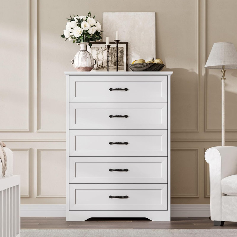 5/6 Drawers Dresser for Bedroom,Chest of Drawers with Wide Metal Handle,Farmhouse Modern Wooden Tall Dresser,Natural Texture,Storage Organizer Dresser for Bedroom,Living Room,Kids Room