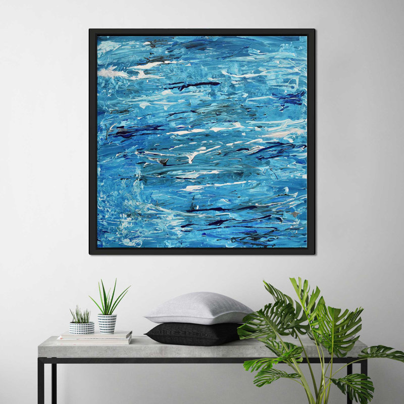 «Blue Maze (Hort)» par Cassie Studios - reproduction imprimée, H 27,5 po x l 27,5 po x P 2 po, Cadre flottant noir