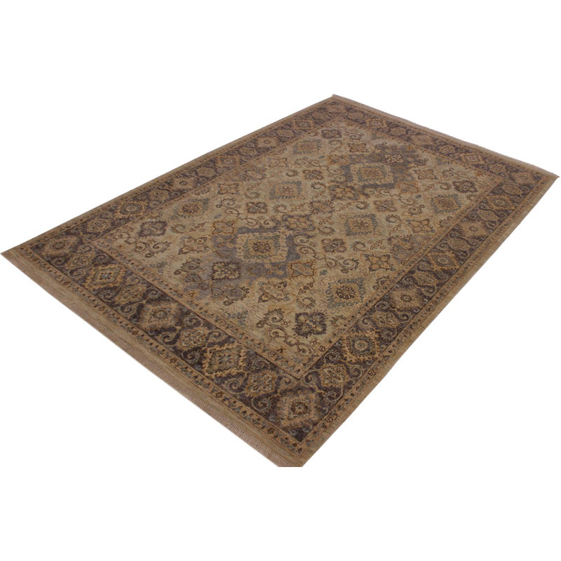 Tapis brun en laine noué à la main de style sud-ouest Abbigail 5 pi 6 po x 10 pi 1 po brun