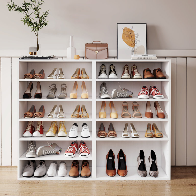 Shoes Rack, 6-Tier Free Standing Wood Closet Organizer Unit, 37.8" H x 19.7" W x 12" D, Ivory White