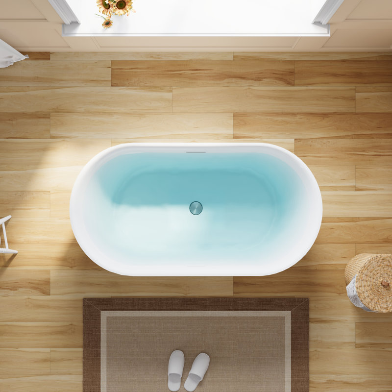 59", 79-Gallon  100% Pure Acrylic Freestanding Deep Soaking  Bathtub With Chrome Drain & Overflow