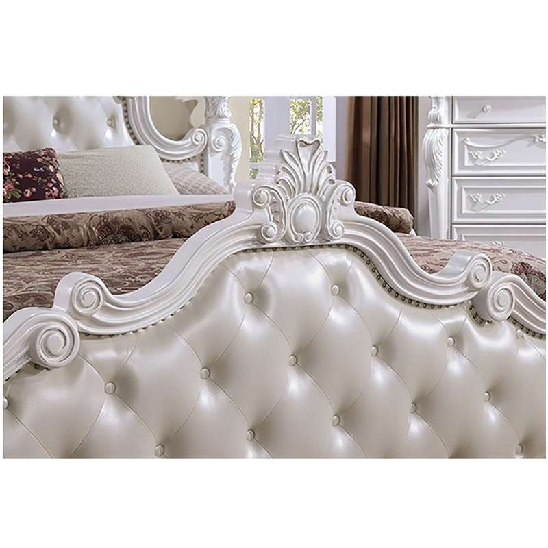 Granntam Upholstered Low Post Bed, King, White/Pearl White