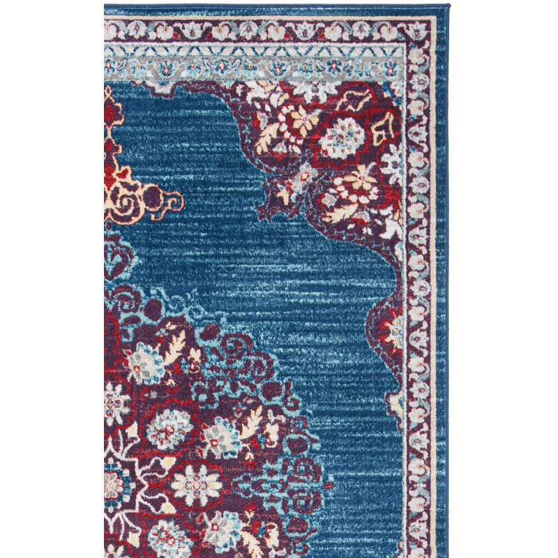 Barcus Oriental Burgundy/Ivory Area Rug, Square 3'