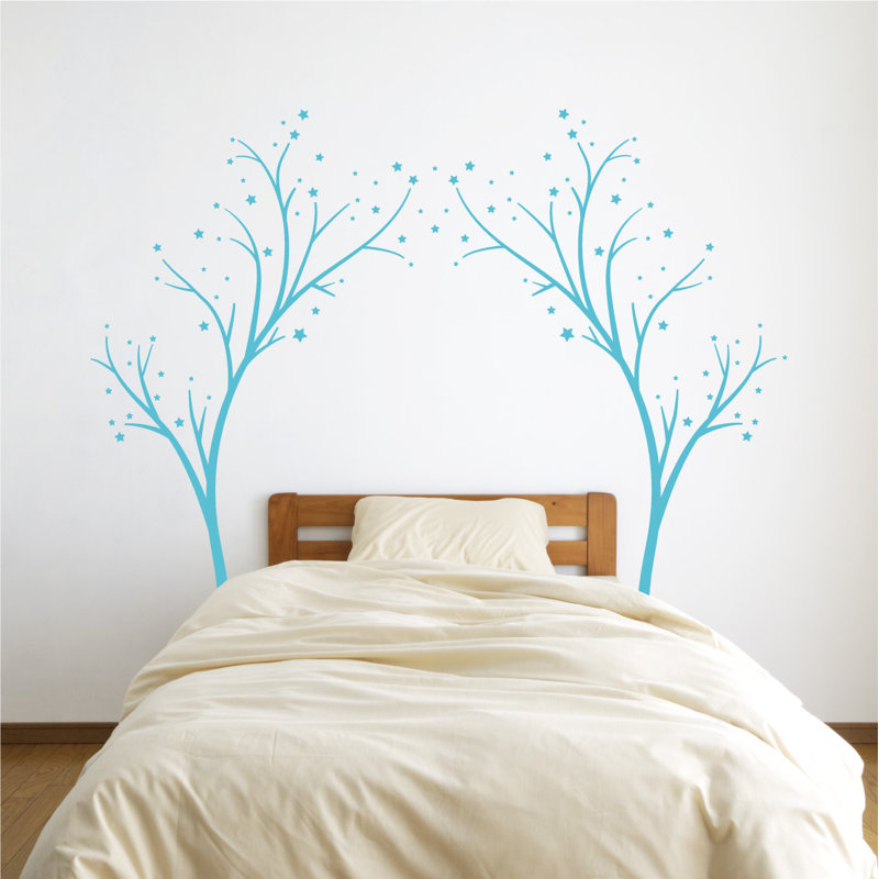Décalcomanie murale arbres étoiles, H 60 po x l 74 po x P 0,01 po, Bleu geyser