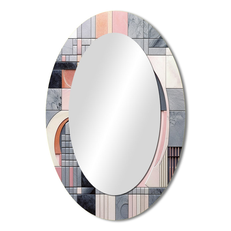 Pink Transcendent Angles III - Modern Oval Wall Mirror, 36" x 24"