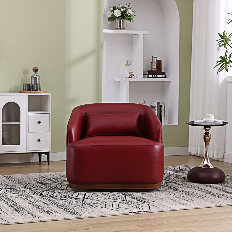 Fauteuil club pivotant à 360 degrés, Simili cuir rouge vin