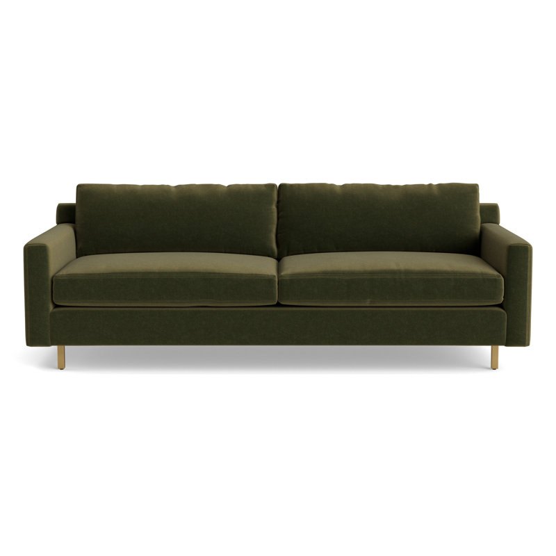 Hunter No Welt 100 Sofa with Metal Leg, Performance Velvet - Balsam, Brushed Brass