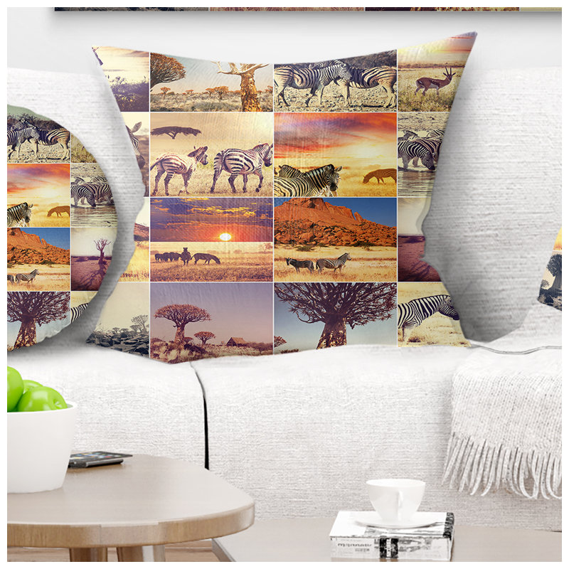 Oreiller de paysage sauvage et de collage naturel africain, 16 po x 1 po, Coussin décoratif