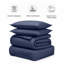 Microfiber Striped Duvet Cover Set with Matching Pillowcases and Stripe Fitted Sheet-117464237-117464245