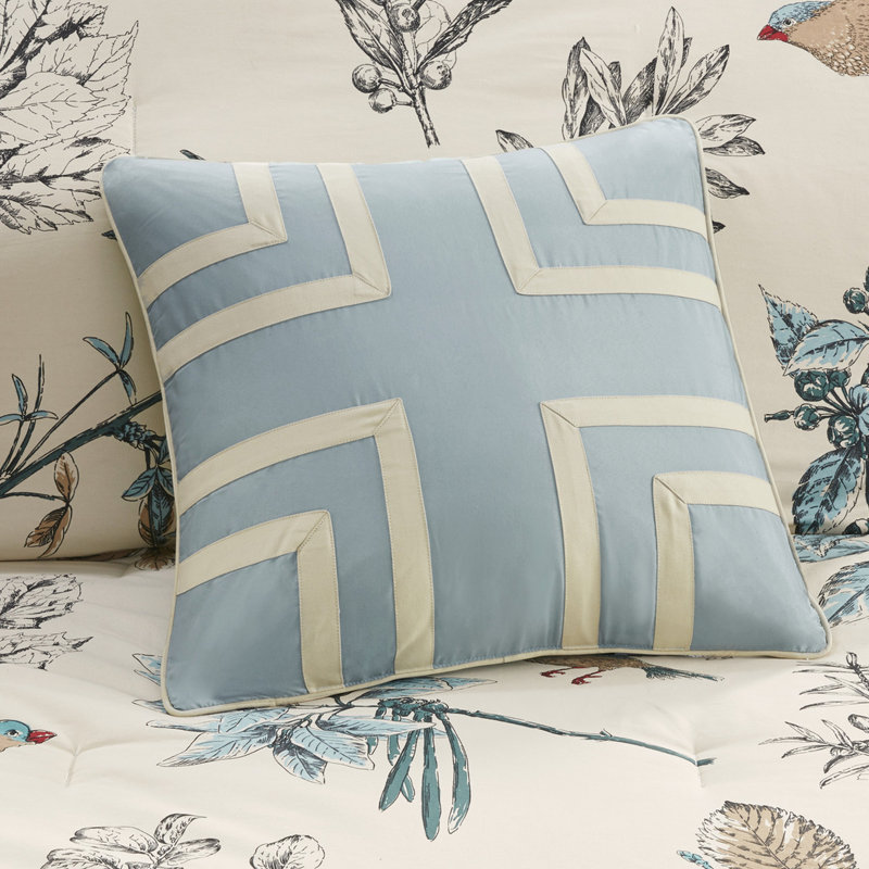 Édredon 7 pièces pour grand lit, sergé de coton, motif feuille d'oiseau, 2 taies décoratives, 3 coussins décoratifs, 1 grand lit facile à laver et literie imprimée, lavable