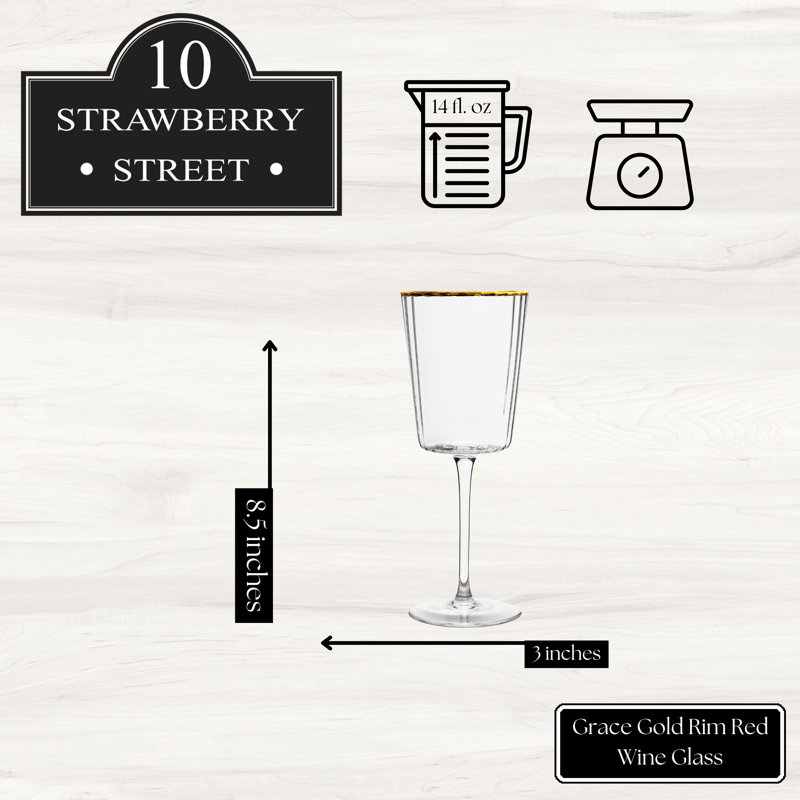 10 verres à vin rouge à rebord doré 10 Strawberry Street Grace