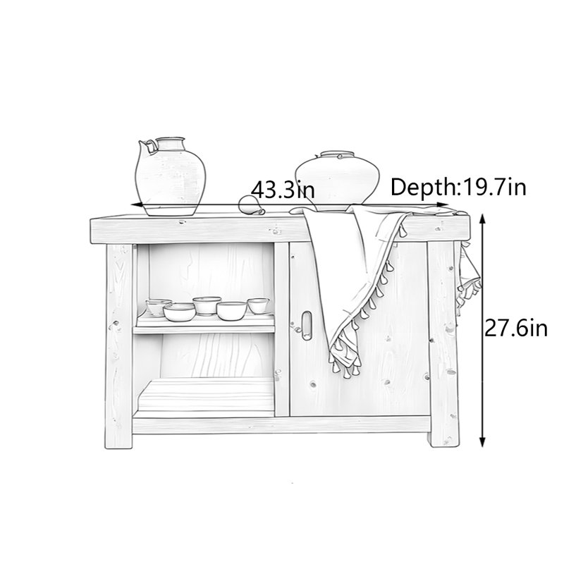 Armoire d'entrée en bois massif de style Wabi-Sabi, H 27,6 po x l 43,3 po x P 19,7 po