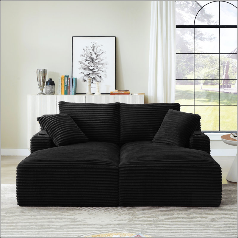 Méridienne double compressible avec porte-gobelets - aucun assemblage, causeuse moelleuse moderne pour une détente intérieure