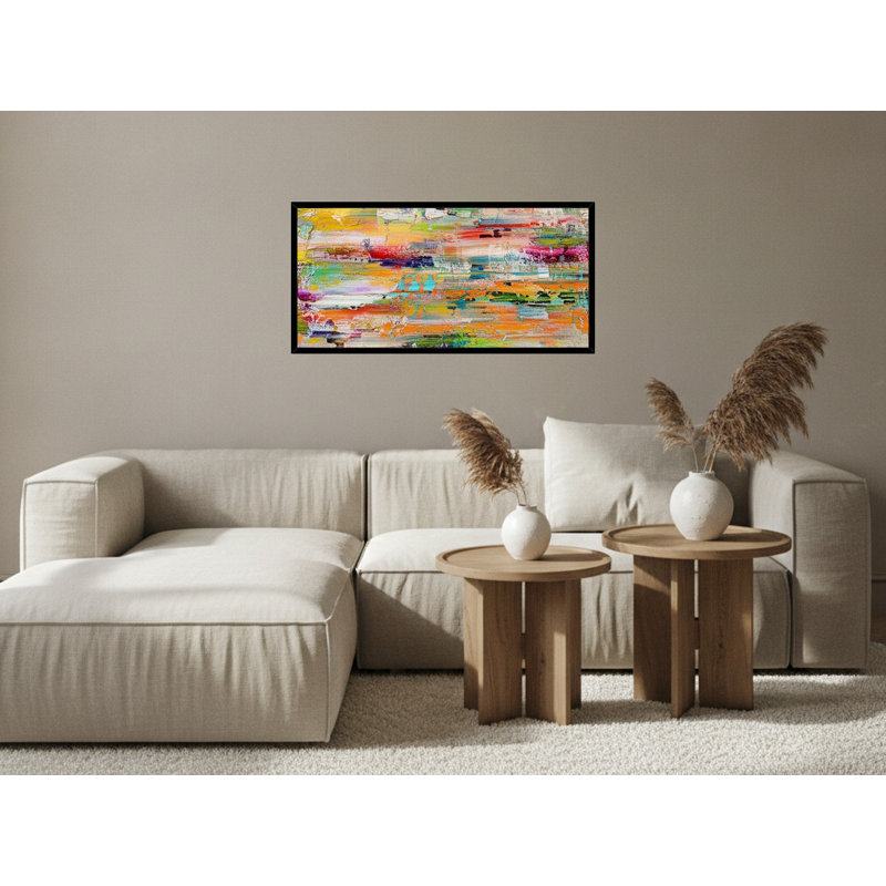 Vibrant Abstract Brush Strokes - Art mural sur toile encadrée, 20" H x 40" W, Black